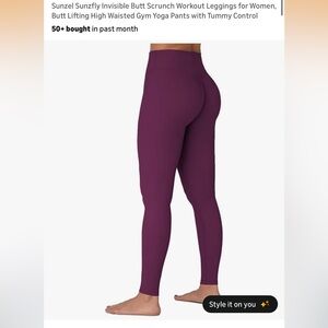 Sunzel Women's Cherry Red Workout Leggings With Hidden Butt Scrunch / Tummy Cont